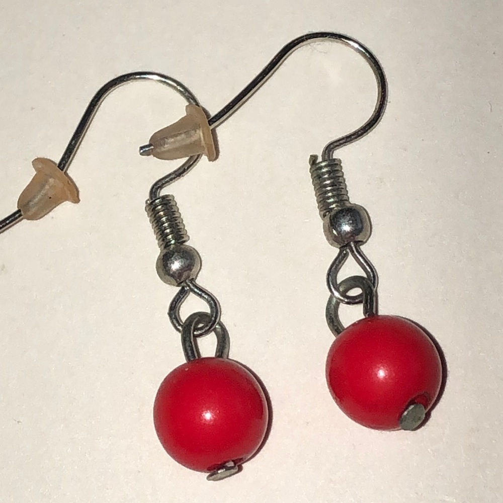 Red Dainty Beaded Boho Dangle Earrings